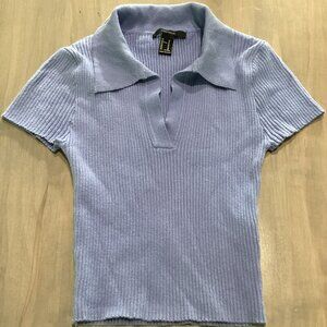 Forever 21 Light Blue Ribbed Short-sleeved Polo Sweater - Medium